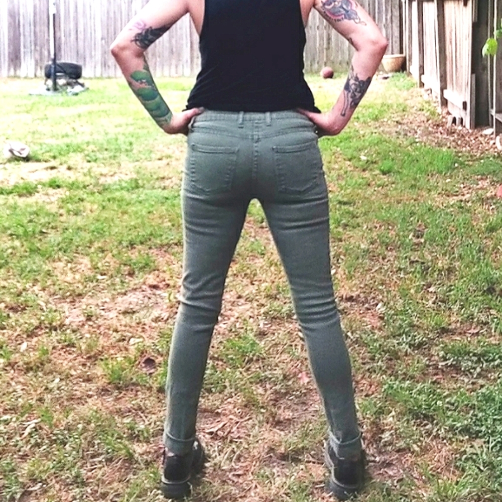 Army Green Skinny Denim Jeans - Size 6